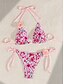 billiga Bikiniset-Dam Badkläder Bikini 2 st G-string Baddräkt Öppen rygg Smal Semester Standkläder Blommig Halterneck Ärmlös Baddräkter