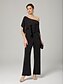 voordelige Mama&amp;#39;s jumpsuits-Jumpsuits Bruiloft Gast Elegante Formele Vloerlengte Korte Mouw Off Schouder Herfst Bruiloft Gast Chiffon met Rimpels