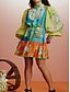 abordables Vestidos florales-Mujer Mini vestido Vestido de una línea Vestido con mangas abullonadas Vacaciones Manga de la linterna Vacaciones Casual Diario Ajuste regular Graphic Manga Larga Cuello Alto Arco Iris Verano