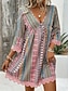 tanie Sukienki boho-Damskie Sukienka mini Codzienne sukienki Sukienka Boho Elegancki Codzienny Urlop Codzienny Regularny Graficzny Geometryczny Rękaw 3/4 W serek Rumiany róż Czerwony Niebieski Lato