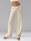 baratos Calça de linho de algodão simples-Mulheres Shorts de algodão e linho Calças inspiradas em linho Calças de linho de algodão Casual Comprimento total Natural Cintura elástica Design de cordão elástico Sem Elasticidade Branco Leite