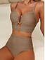 preiswerte Bikini-Sets-Frauen Badeanzüge Bikini 2-Teilig Slips Badeanzug Rückfrei Schlank Hohe Taille Urlaub Strandmode Einfarbig V-Ausschnitt Ärmellos Bademode