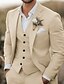 abordables Trajes de boda-Trajes de Boda de Playa de Lino para Hombre Blanco Celeste Moda Formal Verano Sólido Ajuste Entallado 3 Piezas Con Dos Botones