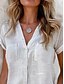 voordelige Overhemden-Dames Overhemd Linnen-geïnspireerde overhemden Knoop omhoog Blouse Effen Kleur Stijlvol Casual Korte mouw V-hals Normale tops Dagelijks Knop Zak Zwart Wit Blozend Roze Khaki Licht Blauw Zomer Lente