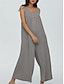 billige uformelle jumpsuits-Dame Normal Kjeledresser Aktiv Helfarge Ermeløs U-hals Knapper Lomme Feriereise Daglig Normal Svart Navyblå Blå Sommer