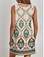 tanie Sukienki boho-Damskie Sukienka mini Sukienka A line Sukienka na szerokich ramiączkach Zabytkowe Elegancki Codzienny Codzienny Regularny Kwiaty Graficzny Geometryczny Bez rękawów Dekolt w kształcie litery U Morelowy