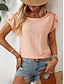 cheap Plain tee-Women&#039;s T Shirt Plain Fashion Modern Casual Short Sleeve Crew Neck Regular Tops Daily Weekend Patchwork Buttons White Sky Blue Orange Rose Pink Summer Spring