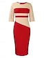 abordables Robes moulantes de soirée-Femme Robe mi-longue Robe casual Moulante Elégant mode Décontractées Vacances du quotidien Standard Bloc de couleur Manches 3/4 Col Ras du Cou Noir Blanche Rouge Bleu Roi Eté