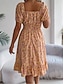 abordables Robes fleuries décontractées-Femme Robe mi-longue Robe Trapèze Robe de laitière Robe mi-longue Robe smockée Bohême Le style mignon mode Manche Gigot Vacances Intérieur Soirée Ajustable Floral Manche Courte Col Carré Noir Blanche