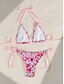 billiga Bikiniset-Dam Badkläder Bikini 2 st G-string Baddräkt Öppen rygg Smal Semester Standkläder Blommig Halterneck Ärmlös Baddräkter