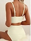 preiswerte Bikini-Sets-Frauen Badeanzüge Bikini 2-Teilig Slips Badeanzug Rückfrei Schlank Hohe Taille Urlaub Strandmode Einfarbig V-Ausschnitt Ärmellos Bademode