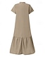 preiswerte Kleider-Damen Langes Kleid Maxikleid Leinen-inspirierte Kleider Freizeitkleid Baumwoll-Leinenkleid Stilvoll Lässig Urlaub Täglich Date Normale Passform Einfach Kurzarm Stehkragen Schwarz Wein Khaki Sommer