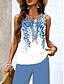 ieftine Costume de bluză de damă-Set de 2 Piese Fashion pentru Femei Tricou și Pantaloni fără Mâneci Guler Pătrat Imprimat Floral Casual Zilnic Albastru Vară Ajustare Regulată