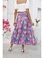 billiga Grafiska kjolar-Dam Lång kjol Böhmen Boho Lång längd Maxi Hög midja Kjolar Grafisk Färgblock Lappverk Mönster Microelastisk Helgdag Strand Blå Sommar Polyester