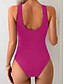 billiga One-piece-baddräkter-Dam Badkläder En bit Monokini Baddräkt Öppen rygg Magkontroll Hög midja Smal Semester Standkläder Rand V-hals Ärmlös Baddräkter