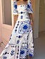 cheap Boho Dress-Women&#039;s Long Dress Maxi Dress Casual Dress Summer Dress Boho Dress Fashion Lantern Sleeve Outdoor Holiday Date Regular Fit Geometric Short Sleeve Off Shoulder Blue Orange Summer Spring