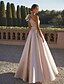preiswerte Sekt-A-Linie Abendkleid Elegantes Kleid Formal Hochzeit Bodenlang Ärmelos Ein-Schulter Satin mit Glitzer Schleife(n) Perlen