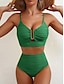 preiswerte Bikini-Sets-Frauen Badeanzüge Bikini 2-Teilig Slips Badeanzug Rückfrei Schlank Hohe Taille Urlaub Strandmode Einfarbig V-Ausschnitt Ärmellos Bademode