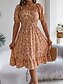 abordables Robes fleuries décontractées-Femme Robe mi-longue Robe Trapèze Robe de laitière Robe mi-longue Robe smockée Bohême Le style mignon mode Manche Gigot Vacances Intérieur Soirée Ajustable Floral Manche Courte Col Carré Noir Blanche