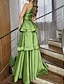 ieftine Rochii de Banchet-Rochie elegantă de seară tip A-Line rochie elegantă cu volane formală lungime până la podea fără mâneci guler tip halter satin