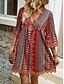 tanie Sukienki boho-Damskie Sukienka mini Codzienne sukienki Sukienka Boho Elegancki Codzienny Urlop Codzienny Regularny Graficzny Geometryczny Rękaw 3/4 W serek Rumiany róż Czerwony Niebieski Lato