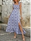preiswerte Ausgefallene Kleider-Damen Maxidress Casual kleid A Linie Kleid skims dress Boho-Kleid Böhmen Stilvoll Ethnisch Urlaub Täglich Regular Fit Blumen Ärmellos Gurt Blau Sommer