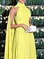 ieftine galben-Rochie de seară A-Line Rochie elegantă invitată formală lungime la podea fără mâneci gât înalt capă din chiffon cu pliuri