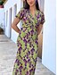 preiswerte Kleider für die Ferien-Damen Maxidress Casual kleid A Linie Kleid Stilvoll Brautkleider schlicht Urlaub Täglich Regular Fit Blumen Kurzarm V Ausschnitt Grün Sommer
