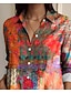 voordelige Dames Boho Tops-Dames Shirt Knopen Tuniek Shirt Kraag Lange Mouw Bloem Casual Reguliere Tops Werk Dagelijks s Print Roze Rood Blauw Oranje Regenboog Lente Herfst