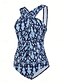 billiga One-piece-baddräkter-Dam Badkläder En bit Monokini Baddräkt Öppen rygg Magkontroll Hög midja Smal Semester Standkläder Blommig Halterneck Ärmlös Baddräkter