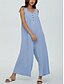 billige uformelle jumpsuits-Dame Normal Kjeledresser Aktiv Helfarge Ermeløs U-hals Knapper Lomme Feriereise Daglig Normal Svart Navyblå Blå Sommer