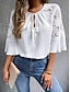 billige Blonder topper-Dame Skjorte Bluse Helfarge Grunnleggende Fritid Halvlange ermer Crew-hals Vanlige topper Bryllupsgjest Arbeid Daglig Blonde Hvit Sommer Vår