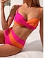 baratos Conjuntos de Bikini-Mulheres Roupa de Banho Biquíni 2 partes Slip roupa de banho Frente Única Delgado Férias Roupa de Praia Bloco de cor Decote V Sem Manga Fatos de banho