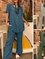 billige Sæt-dame skjorte i 100% bomuld med hørinspirerede sæt todelte sæt hørbukser bukser korte ærmer v-hals ensfarvet mode streetwear hverdagstøj dato grøn kaki lyseblå forår normal pasform
