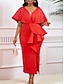 billige Kentucky-kjole-Kentucky Derby Kvinners Midi Kjole Bodycon Kjole Puffermansjett Kjole Elegant Formell Cocktail Formell Fest Bryllupsgjest Regular Fit Grafisk Kortermet V Utringning Svart Hvit Gul Rød Sommer