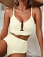 preiswerte Bikini-Sets-Frauen Badeanzüge Bikini 2-Teilig Slips Badeanzug Rückfrei Schlank Hohe Taille Urlaub Strandmode Einfarbig V-Ausschnitt Ärmellos Bademode