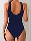 billiga One-piece-baddräkter-Dam Badkläder En bit Monokini Baddräkt Öppen rygg Magkontroll Hög midja Smal Semester Standkläder Rand V-hals Ärmlös Baddräkter