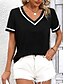 billige Plain t-skjorte-Dame T skjorte Fargeblokk Stripet Fritid Kortermet V-hals Vanlige topper Daglig Helg Trykt mønster Svart og Hvit Sommer
