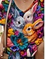 ieftine Tricou de Paște-Paște Pentru femei Bluză Floral Grafic Animal Casual Manșon scurt În V Topuri obișnuite Zilnic Imprimeu Curcubeu Vară Primăvară