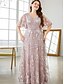 Χαμηλού Κόστους Κάτω από 129,99 $-Φόρεμα Plus Size μητέρα της νύφης κομψό V λαιμό δαπέδου μήκους δαντέλα κοντό μανίκι με δαντέλα