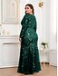 cheap Semi-formal / Cocktail-Mermaid Trumpet Floor Length Evening Gown Sparkle Plus Size Mother Of The Bride Long Sleeve Crew Neck Formal Champagne Mother Of the Bride Dress Tulle with Embroidery