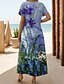 preiswerte Blumenkleider-Damen Maxi Kleid Sommerkleid A-Linie Kleid Urlaub Lässig Urlaub Alltag Reguläre Passform Floral Grafik Kurzarm V-Ausschnitt Aschblau Lila Sommer Frühling