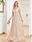 preiswerte Abendkleider-A-Linie Quinceanera Kleider Elegantes Kleid Hochzeit Hochzeitsgast Bodenlänglich 3/4 Länge Ärmeln V-Ausschnitt Baumwolle mit Pailletten