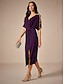 abordables Robe de cocktail-Femme Robe mi-longue Robe en maille Elégant mode Soirée Rendez-vous Standard Couleur unie Manche Courte Col V Aubergine Eté