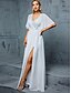 preiswerte Unter 129,99 $-Kleid Brautmutterkleid Elegant V-Ausschnitt Bodenkörper Polyester Halber Ärmel mit Einfarbig