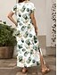 preiswerte Blumenkleid-Damen Maxikleid A-Linien-Kleid Urlaub Lässig Strand Urlaub Tägliches Ausgehen Regelmäßige Passform Floral Grafik Blatt Kurzarm V-Ausschnitt Hellgrün Frühling Herbst