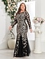 cheap Semi-formal / Cocktail-Mermaid Trumpet Floor Length Evening Gown Sparkle Plus Size Mother Of The Bride Long Sleeve Crew Neck Formal Champagne Mother Of the Bride Dress Tulle with Embroidery