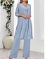 preiswerte Unter 129,99 $-Kleid Sets Brautmutterkleid Hochzeitsgast Elegant Einfach V-Ausschnitt Bodenlänglich Polyester Langarm mit Einfarbigkeit