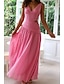 baratos Vestidos de Formatura-Mulheres Vestido Longo Vestido Maxi Vestido branco Vestido de formatura Moda Graduação Encontro Para Noite Normal Tecido Sem Manga Decote V Branco Vermelho Vermelho Rosa Verão