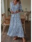 billiga Bohemklänningar-Dam Långklänning Maxiklänning Boho-klänning Klänning med tryck Peplum klänningar Romantisk Modern Puffärm Dagligen Helgdag Strand Lös passning Grafisk Blomma Halvlång ärm V-hals Rodnande Rosa Bl